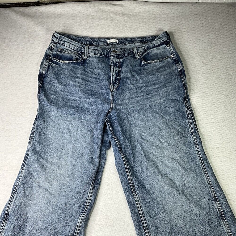 Good American Good Skate Loose Jeans Indigo667 High Rise Wide Leg Denim Size 18 - Picture 2 of 6